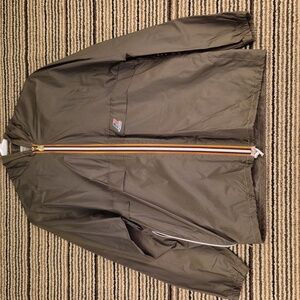 K-WAY France Dark Olive Green Nylon Medium‎ Full Zip Hooded Windbreaker Jacket